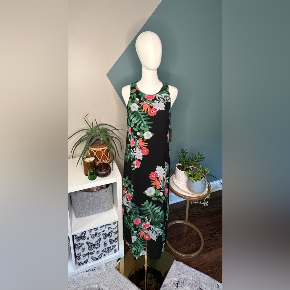 Floral Sheer Overlay Maxi Dress PXS Havana Rich Black Autumn Wedding Guest NWT - Picture 2 of 13
